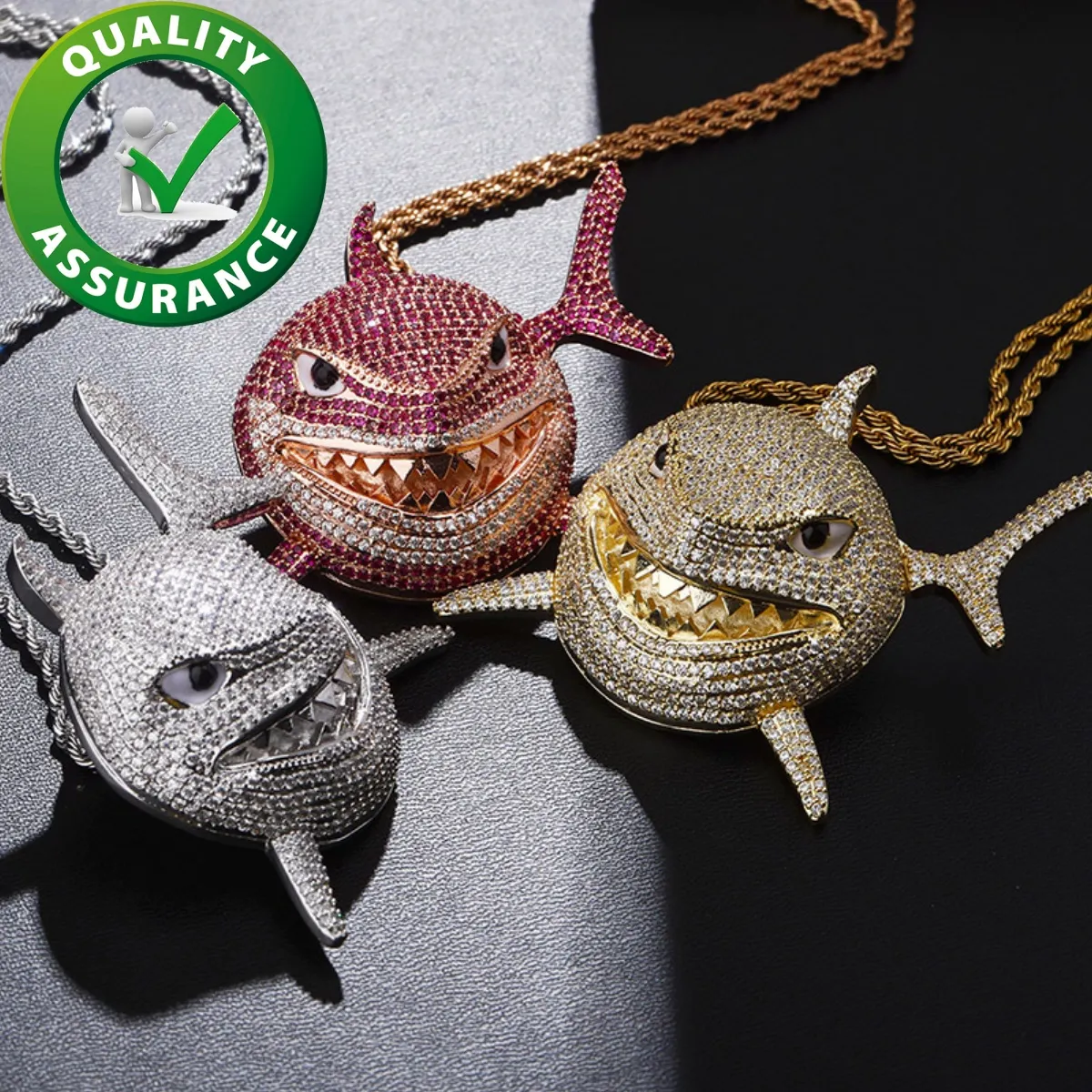 Mens Shark Pendant Necklace Diamond Tennis Chain Designer Big