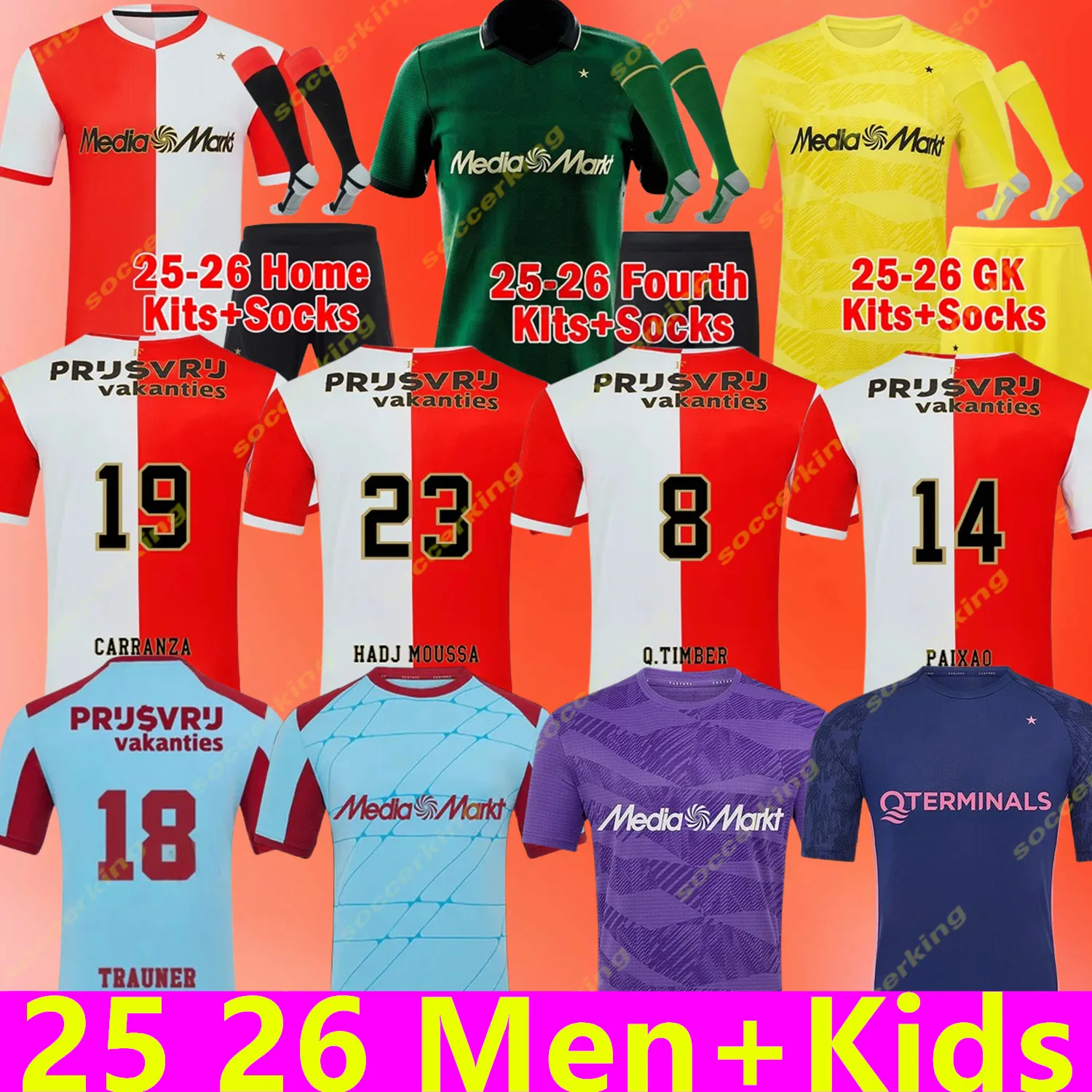 Feyenoords Soccer Jerseys 2025 Kids Kit Football Shirt Training