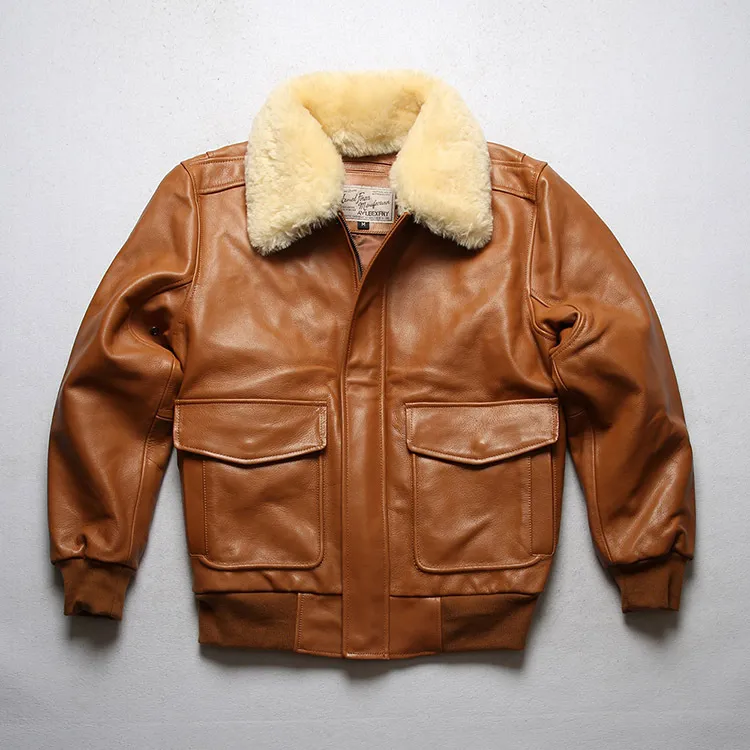 Save Big on Bulk Men's Bomber Flight Jacket Mens Genuine Leather Bomber  Jackets Flight Suit With Wool Collar Thick Cowhide Outer Layer Best Deals  on