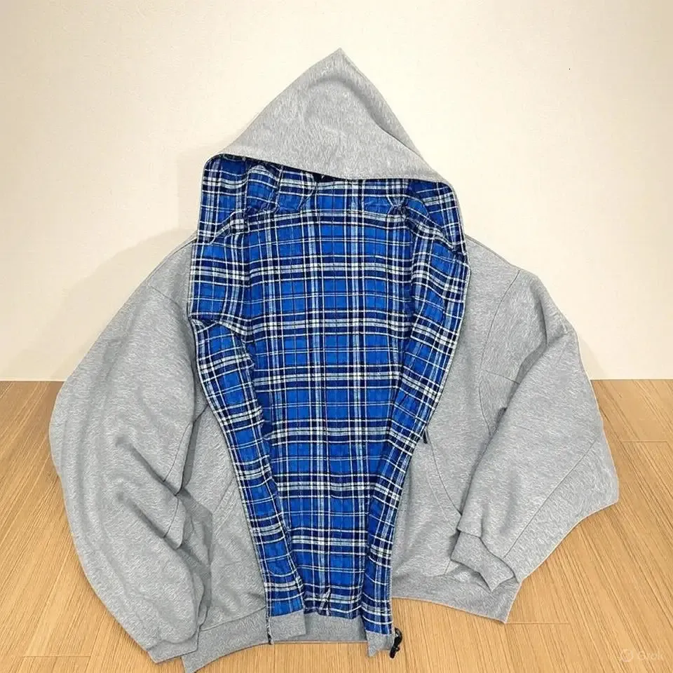 Reversible Hoodie, Plaid Zip Up, Blue Lined | DHgate