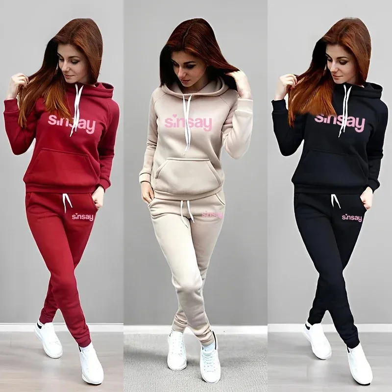 Womens Tracksuit Set Hoodie Sweatpants Fall Winter Daily Casual