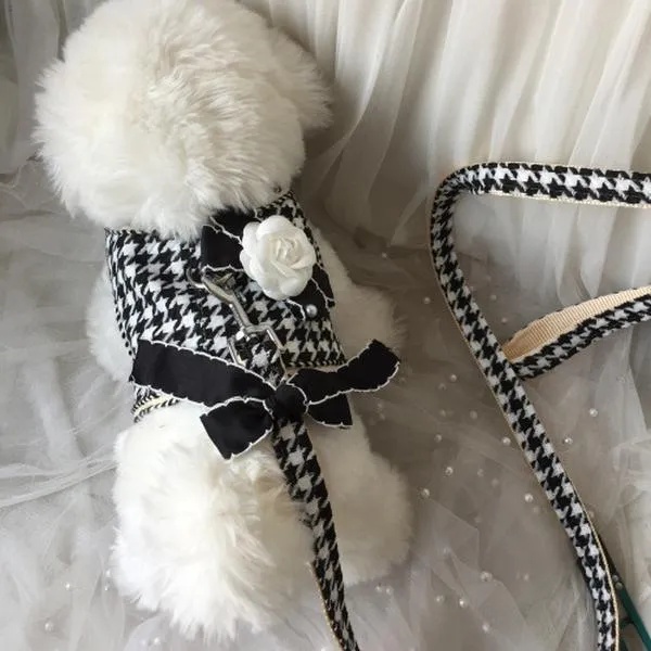 Back Clip Precious Houndstooth Harness Leash Combo