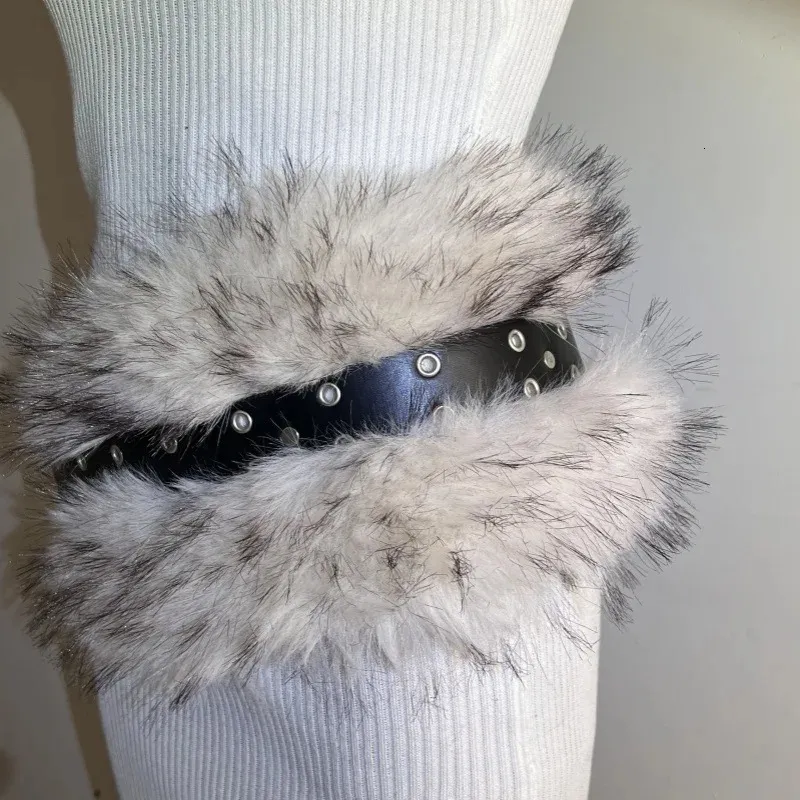 Genuine Leather Narrow Belt Vintage Faux Fur Trim,... From  display picture 1