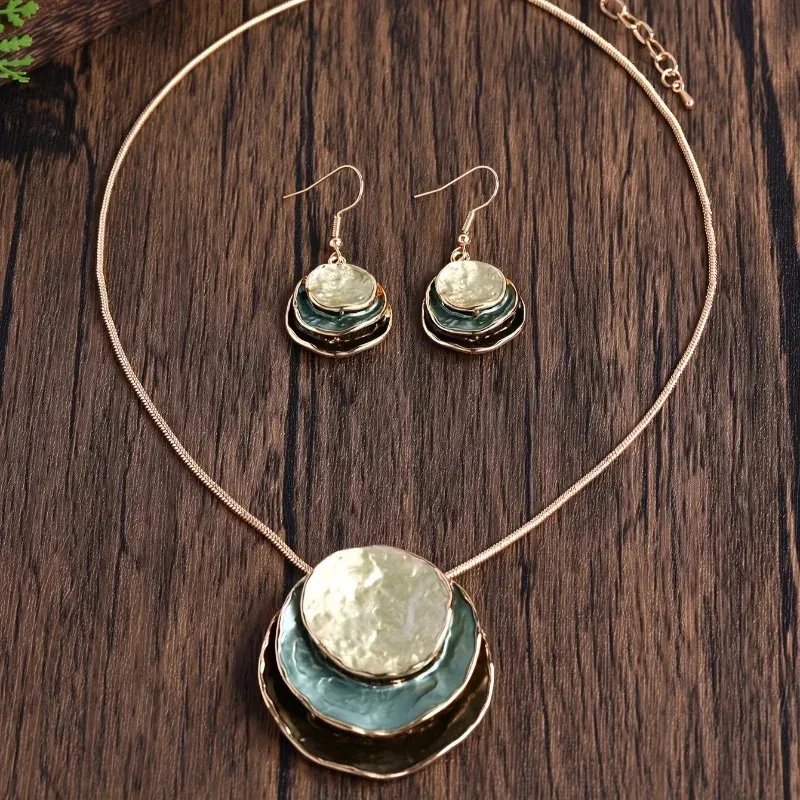 Vintage Irregular Earring Necklace Circular Pendants Layered Aesthetic Decoration Choker Trend Elegant Jewelry Set For_voghion.com