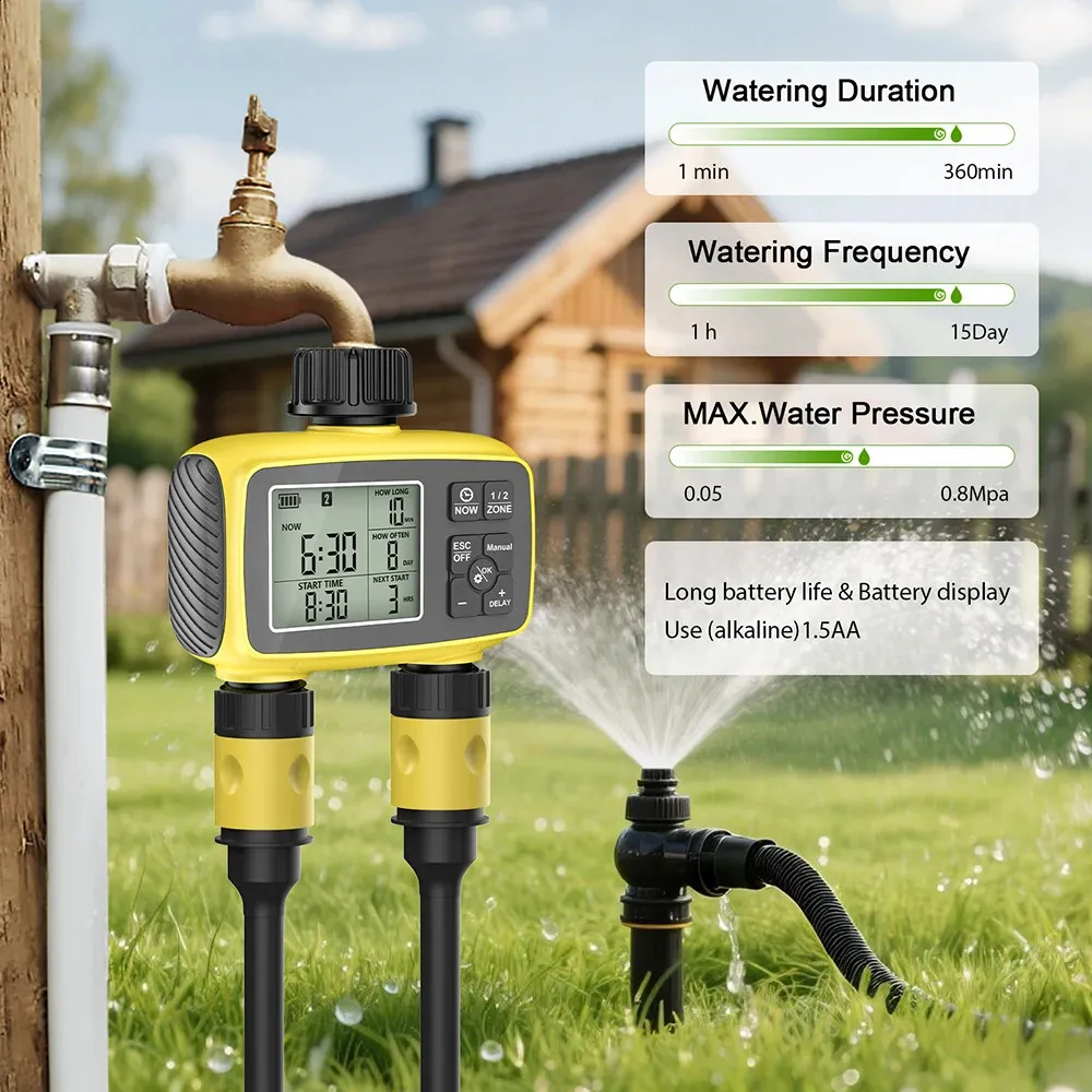 250805 Smart Garden Irrigation Timer Large Screen Display, 2 Outlets ...