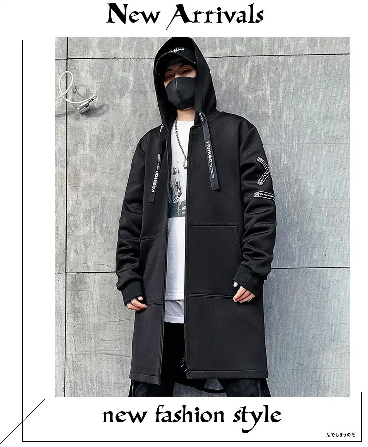 Fashion Printed Mens Trench Coat Streetwear Hooded Harajuku