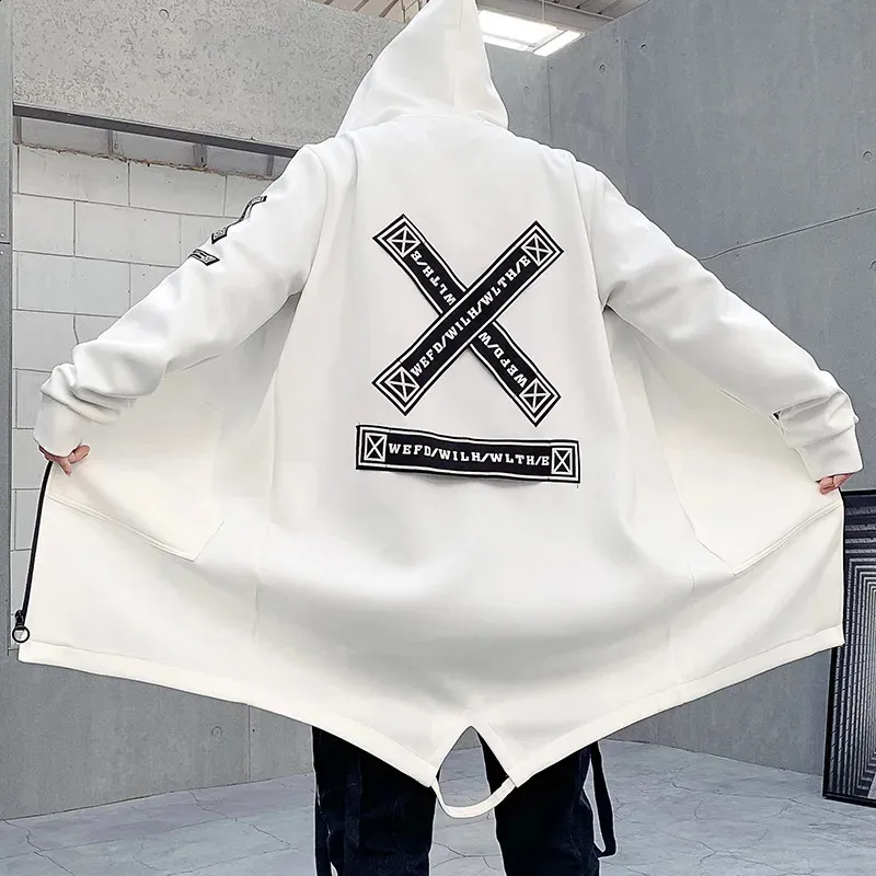Fashion Printed Mens Trench Coat Streetwear Hooded Harajuku