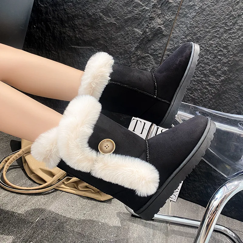Designer Women's Motorcycle Snow Boots With Thick Heel And Midsole_voghion.com