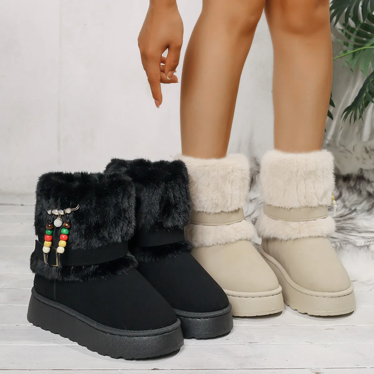 Bottes de neige de créateur pour femme, en coton avec semelle intermédiaire peluche, livraison gratuite. Affinent la silhouette et vous gardent bien au chaud. Affinent la silhouette et vous gardent au chaud._voghion.com