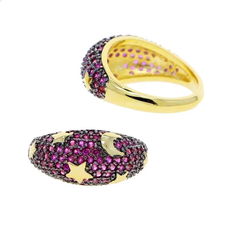Gold Colour Rainbow Moon Star Ring Designer Jewellery For All_voghion.com