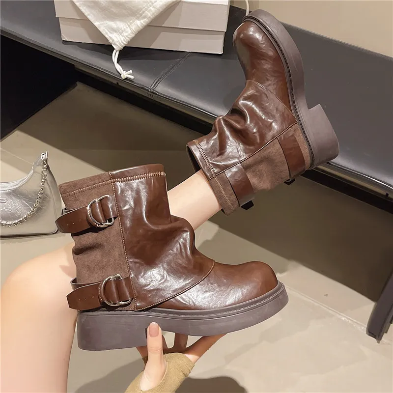 Kostenloser Versand. Designer-Damen-Baumwoll-High-Top-Martin-Stiefel: Warm, strapazierfähig und rutschfest für den Outdoor-Bereich._voghion.com