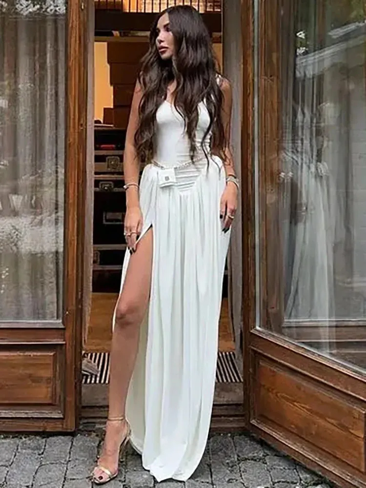 sexy high slit maxi dress Sexy Slim Backless Dress Bohemian Holiday V-Neck Ruffle Slit Maxi Dress Blue / M by Blue Zone Planet main image 0