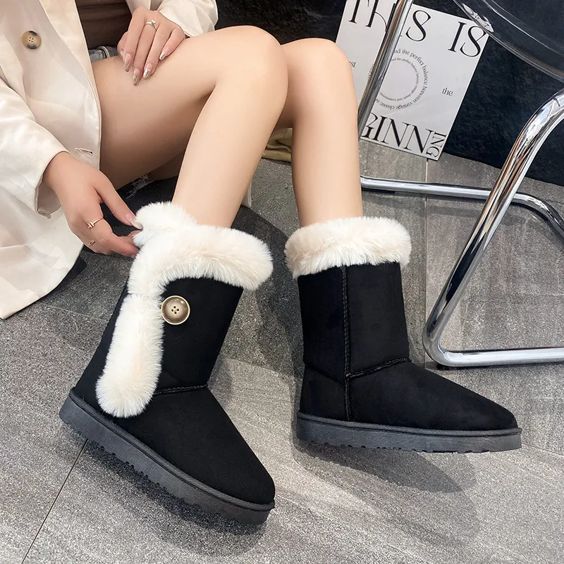 Designer Women's Motorcycle Snow Boots With Thick Heel And Midsole_voghion.com