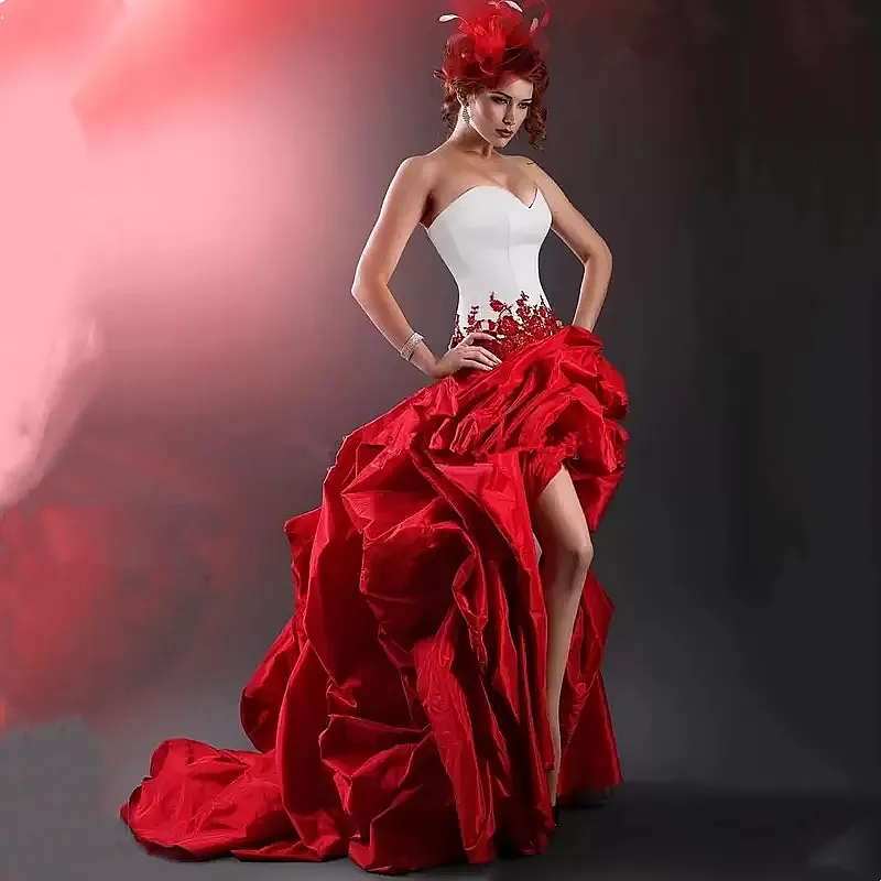red and white high low dress Red High Low Lace Round Neckline Homecoming Dress , Short Party Dress