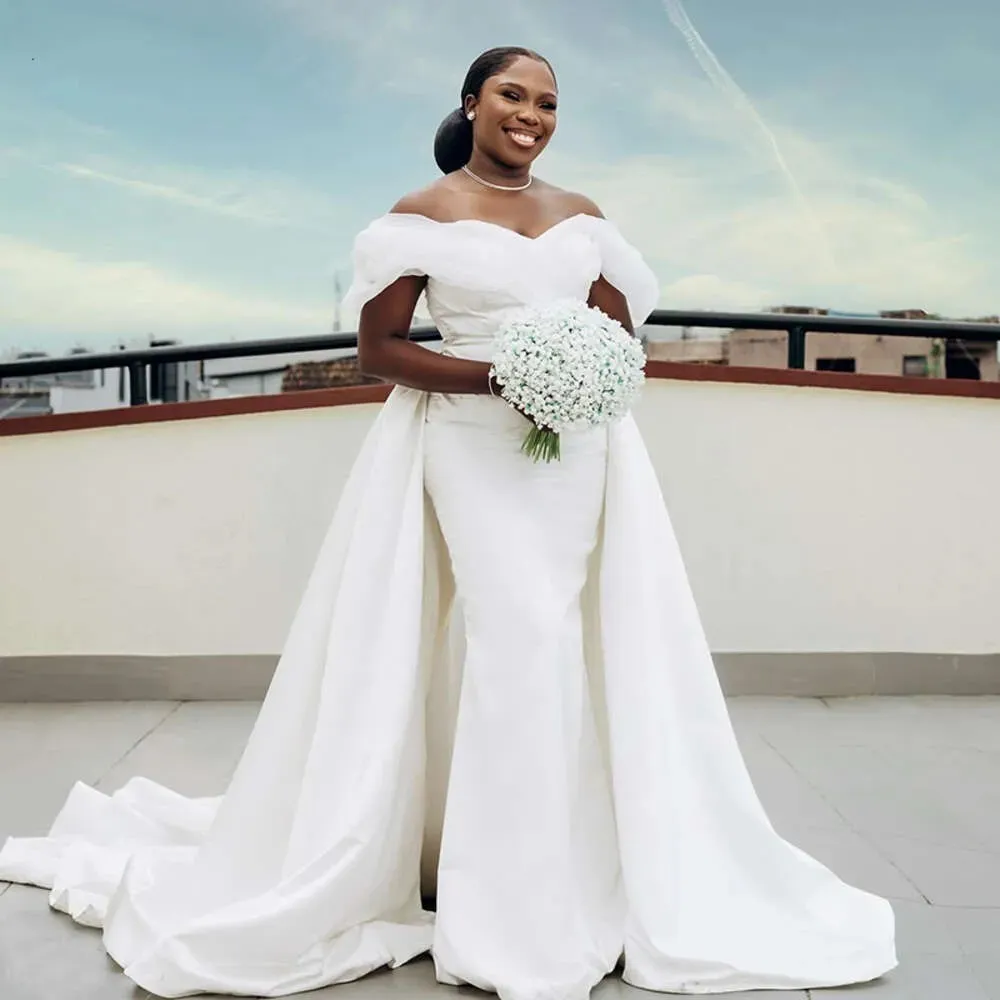 Save Big on Bulk Mermaid Style Wedding Dress With Detachable Train Clean  White Mermaid Wedding Dresses With Detachable Train Off Shoulder Corset