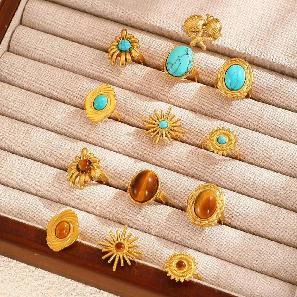 Exaggerated Turquoise For Women Palace Style High End Ins Irregular Open Ring_voghion.com