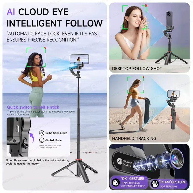 Supporto Telefono Con Rilevamento Automatico E Rotazione 360° - Treppiede Intelligente Con Telecomando Per Video E Live - 4