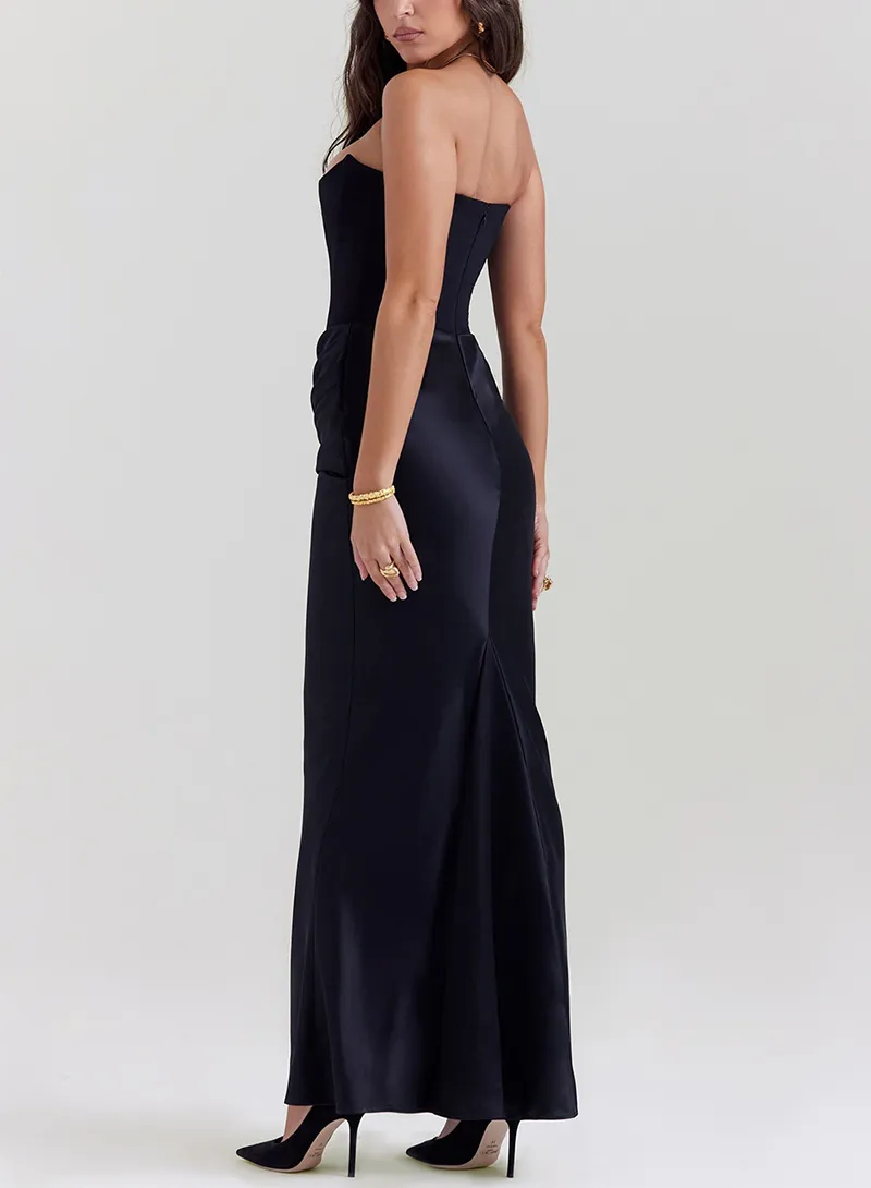 fitted lace wedding dress Lace Boned Bandeau Midi Dress - Black | Black Tie main image 1