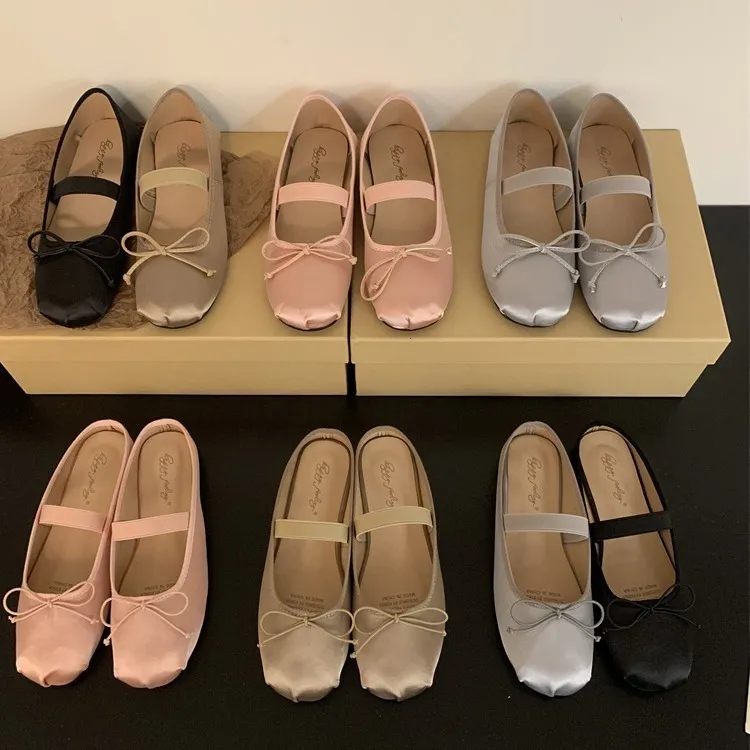 Wholesale Mary Jane Silk Satin Mary Jane Ballet Flats With Bow Detail ...