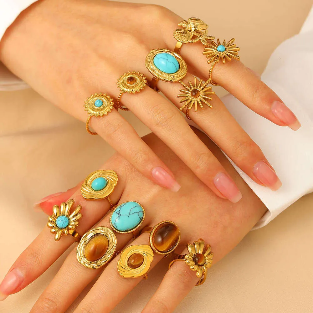Exaggerated Turquoise For Women Palace Style High End Ins Irregular Open Ring_voghion.com