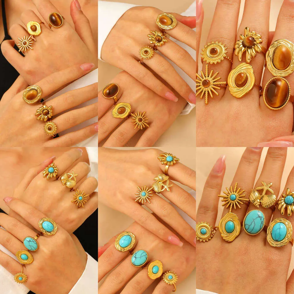 Exaggerated Turquoise For Women Palace Style High End Ins Irregular Open Ring_voghion.com