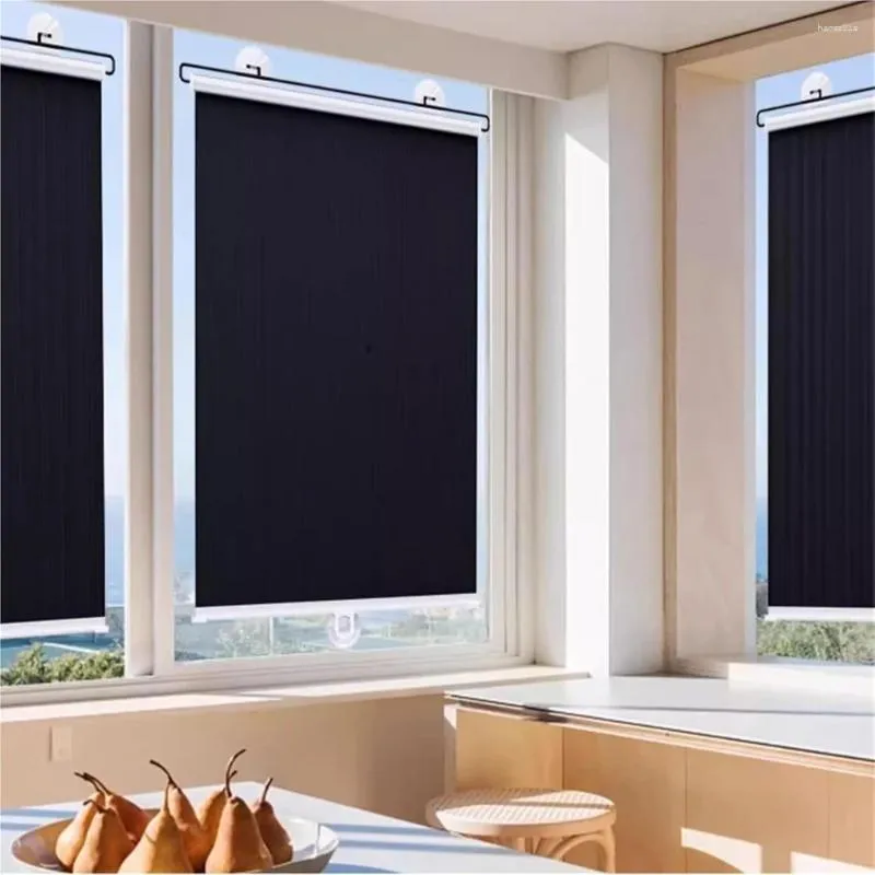 Curtain Cordless Retractable Roller Shades Black Home Office Windows Sunshade Thermal Blinds Without Drilling Blackout