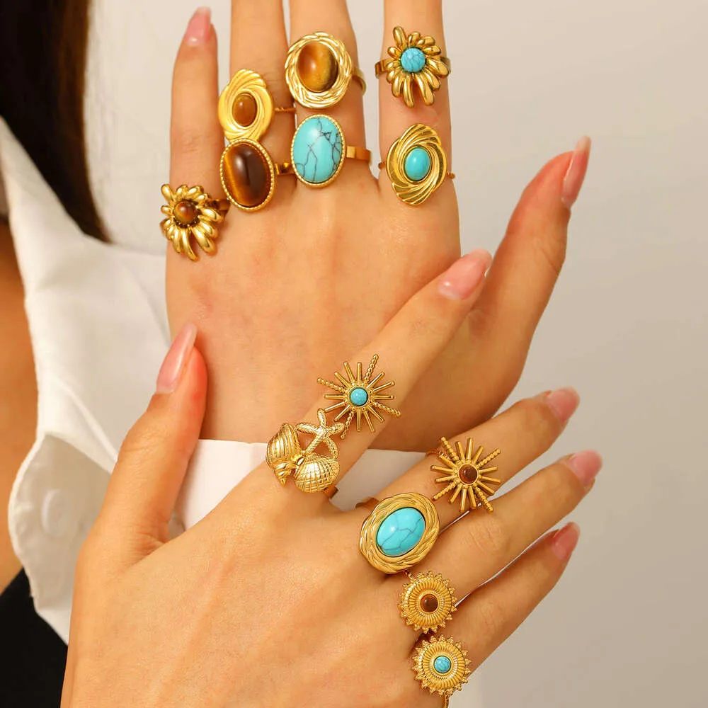 Exaggerated Turquoise For Women Palace Style High End Ins Irregular Open Ring_voghion.com