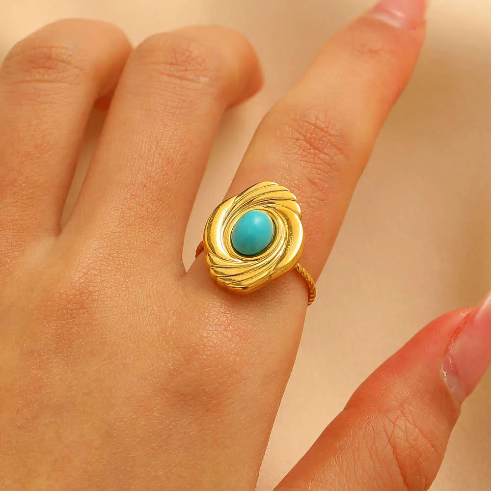 Exaggerated Turquoise For Women Palace Style High End Ins Irregular Open Ring_voghion.com