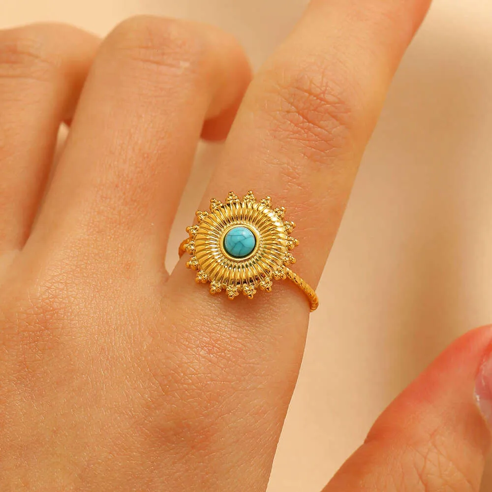 Exaggerated Turquoise For Women Palace Style High End Ins Irregular Open Ring_voghion.com