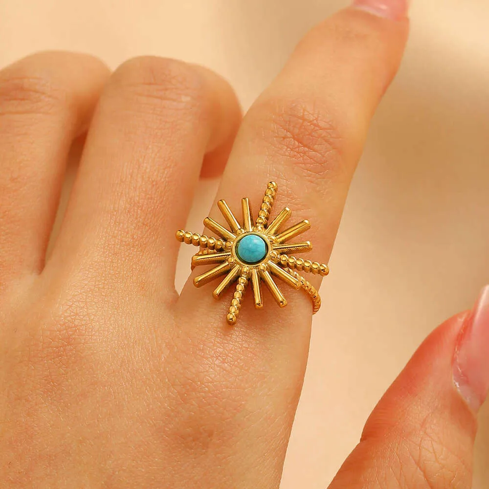 Exaggerated Turquoise For Women Palace Style High End Ins Irregular Open Ring_voghion.com