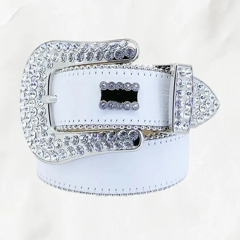 BB Simon Belt: Retro Leather Rhinestone Belt Designer Studded
