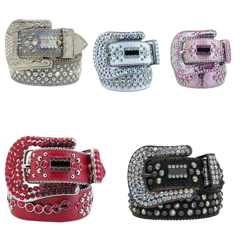 BB Simon Belt: Retro Leather Rhinestone Belt Designer Studded