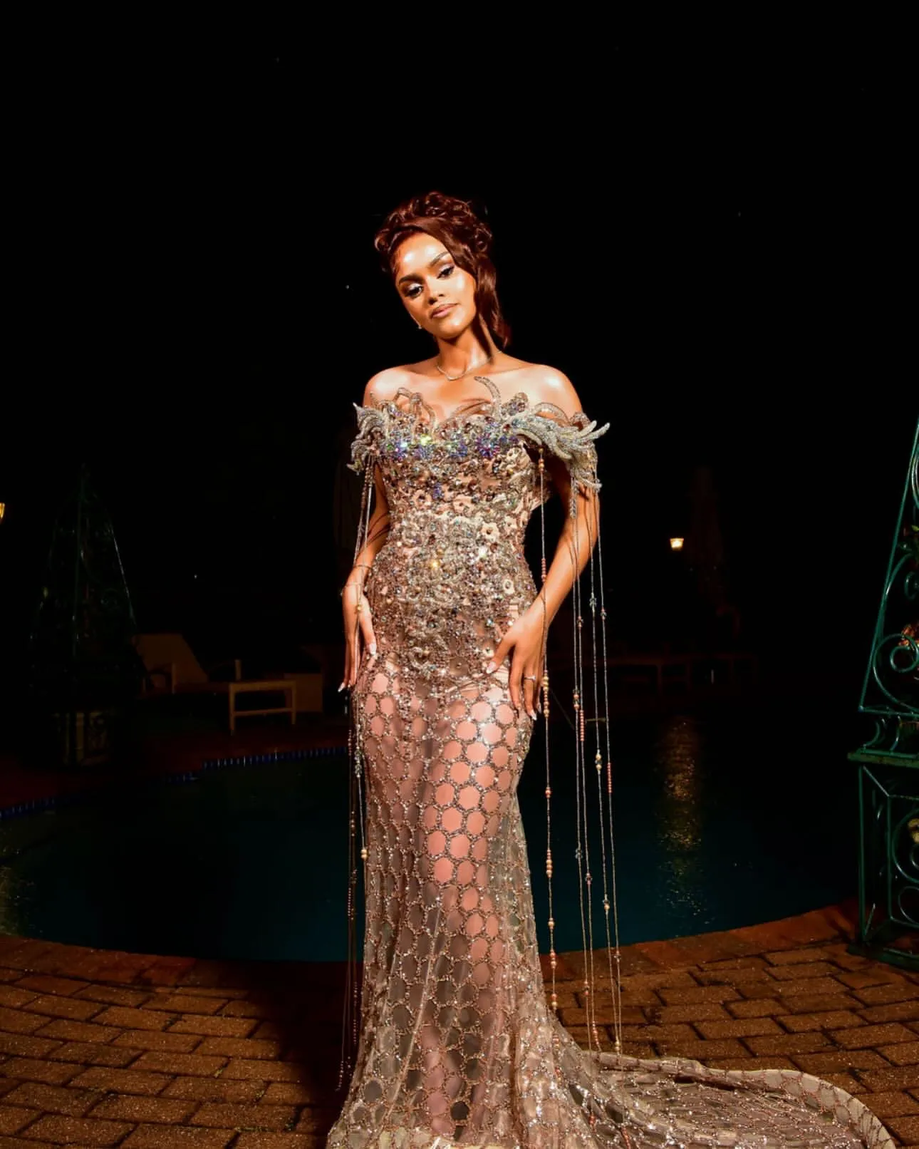 knee length dresses for ladies Dazzling Sequins Embellished Sheath Night Out Dress w/ Leg Tassels & C –  smcfashion.com main image 1