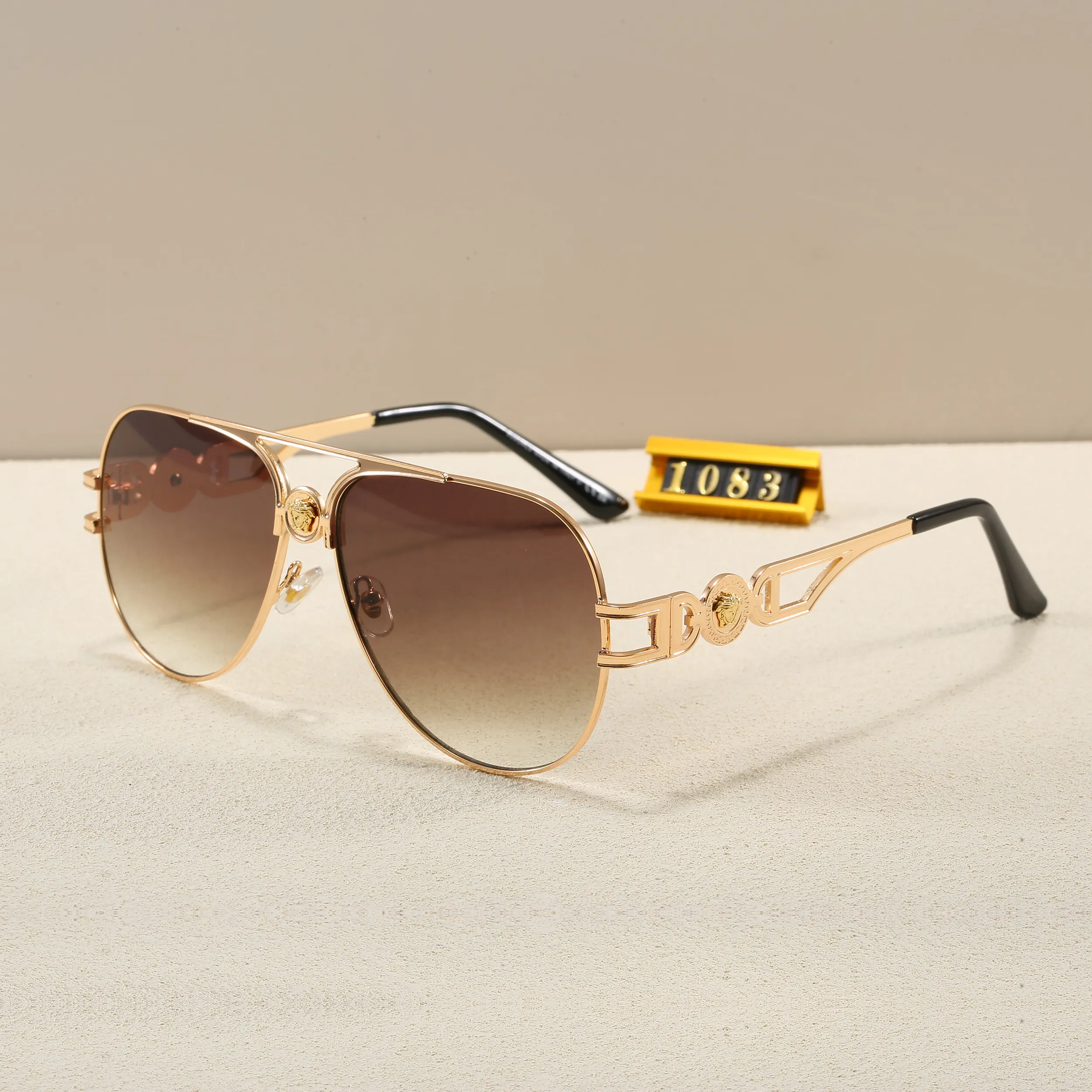 Square Aviator Sunglasses For Men, Gold Metal Frame UV400 