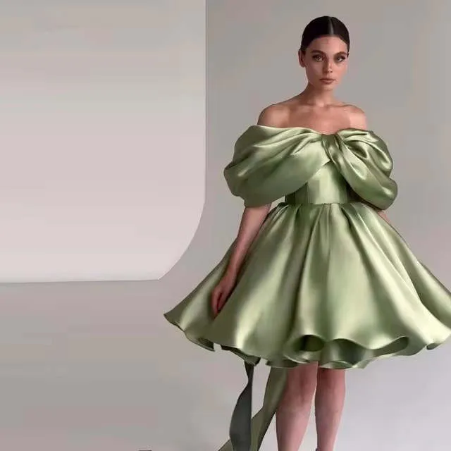 Arabic Off-Shoulder Knee-Length Homecoming pink wedding guest dress with Puffy Sleeves - Customizable Prom, Formal Party, Cocktail & Evening Wear ( Arabic Off-Shoulder Knee-Length Homecoming pink wedding guest dress with Puffy Sleeves - Customizable Prom, Formal Party, Cocktail & Evening Wear (