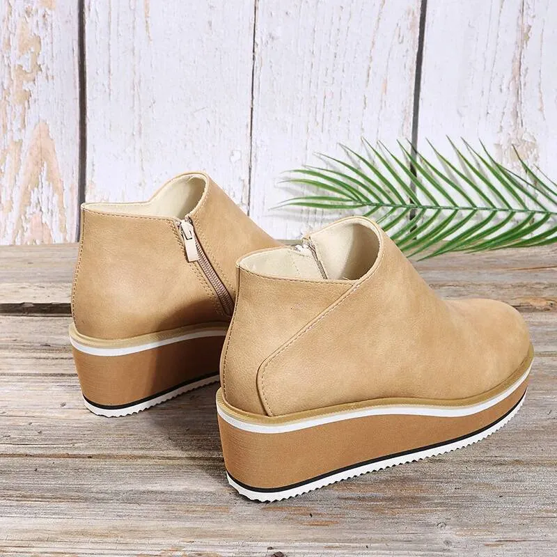 Winter Snow PU Leather Ankle Boots Spring Flat Shoes Woman Short Brown With Fur For Women Lace Up Botas Mujer Ddmysaturn_voghion.com