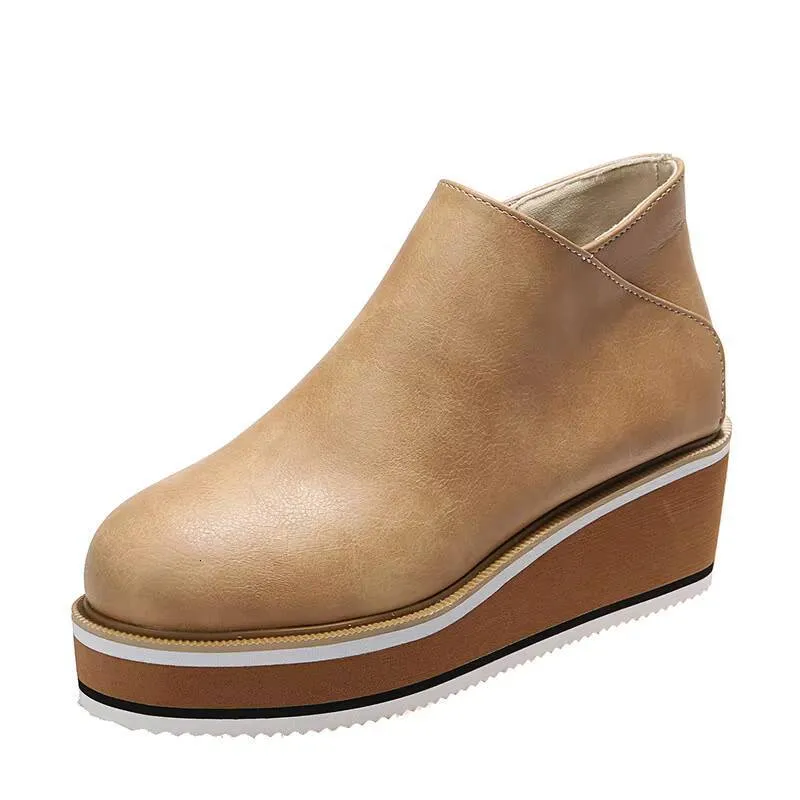 Winter Snow PU Leather Ankle Boots Spring Flat Shoes Woman Short Brown With Fur For Women Lace Up Botas Mujer Ddmysaturn_voghion.com