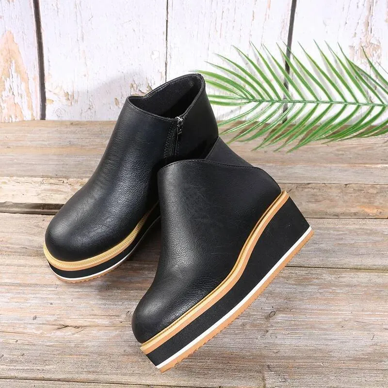 Winter Snow PU Leather Ankle Boots Spring Flat Shoes Woman Short Brown With Fur For Women Lace Up Botas Mujer Ddmysaturn_voghion.com