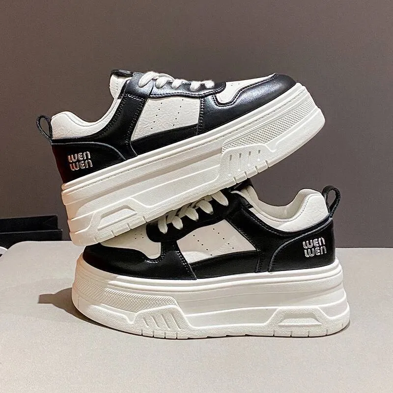 Scarpe da ginnastica casual con lacci, da donna, in similpelle, con suola spessa e traspirante, 2025_voghion.com