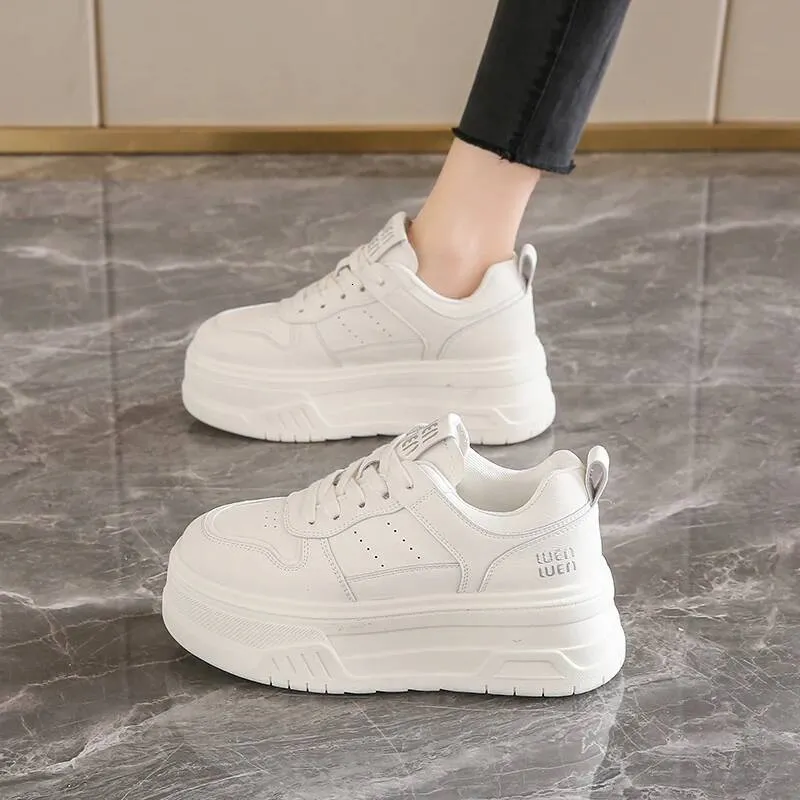 Scarpe da ginnastica casual con lacci, da donna, in similpelle, con suola spessa e traspirante, 2025_voghion.com