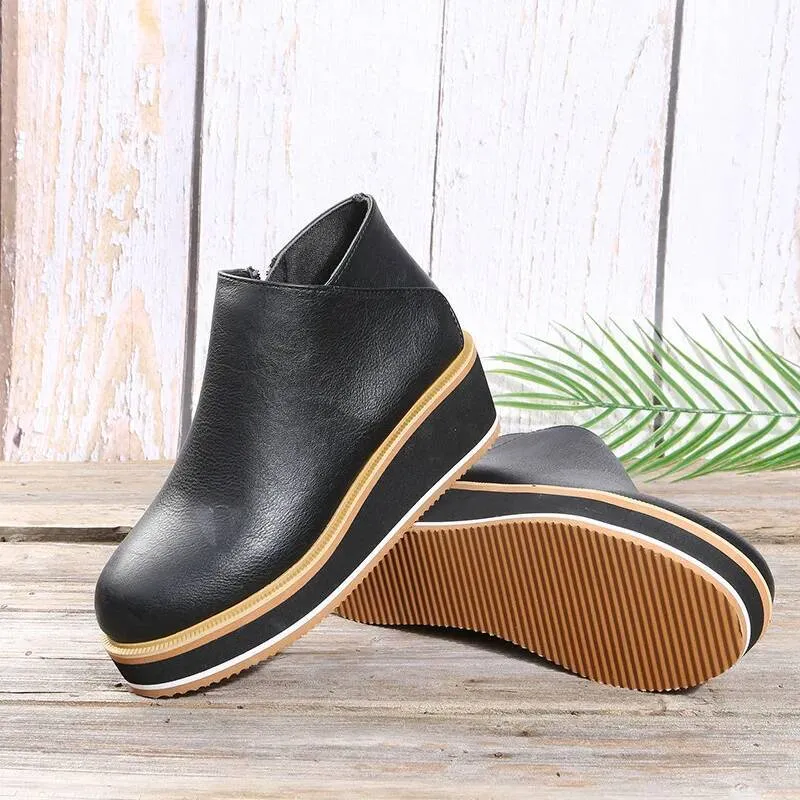 Winter Snow PU Leather Ankle Boots Spring Flat Shoes Woman Short Brown With Fur For Women Lace Up Botas Mujer Ddmysaturn_voghion.com