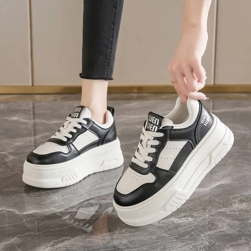 Scarpe da ginnastica casual con lacci, da donna, in similpelle, con suola spessa e traspirante, 2025_voghion.com