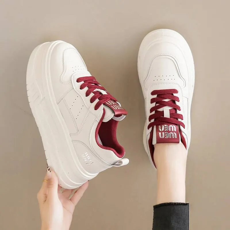 Scarpe da ginnastica casual con lacci, da donna, in similpelle, con suola spessa e traspirante, 2025_voghion.com