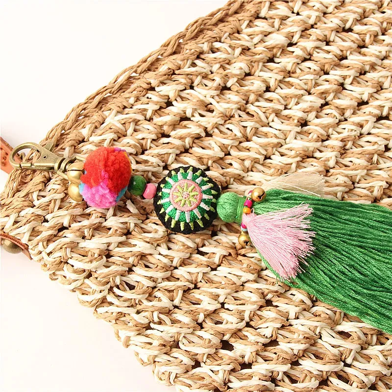 1pc Flower Charms Keychains Wooden Beads With Pompom Keyring Colorful Jewelry Boho Style 250814_voghion.com