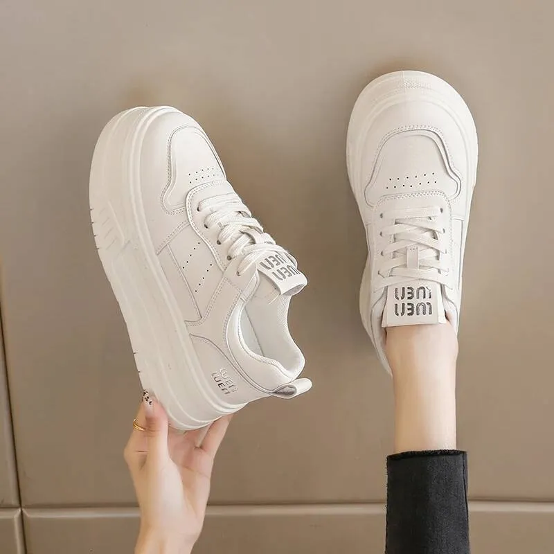 Scarpe da ginnastica casual con lacci, da donna, in similpelle, con suola spessa e traspirante, 2025_voghion.com