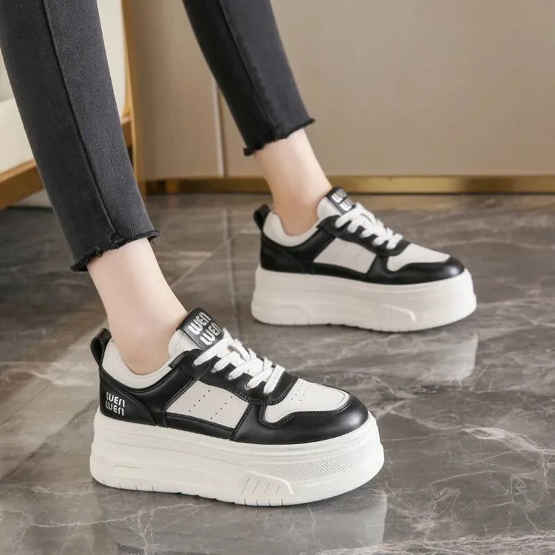 Scarpe da ginnastica casual con lacci, da donna, in similpelle, con suola spessa e traspirante, 2025_voghion.com