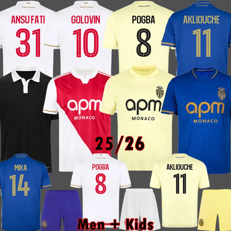 2025 2026 AS Monaco Soccer Jerseys: Pogba, Ansu Fati, Minamino, Golovin,  Akliouche; Black Centenary Kit, Men's and Kids' Maillot de Foot, 100 Years 