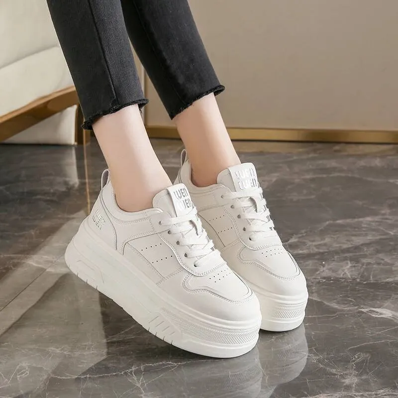 Scarpe da ginnastica casual con lacci, da donna, in similpelle, con suola spessa e traspirante, 2025_voghion.com