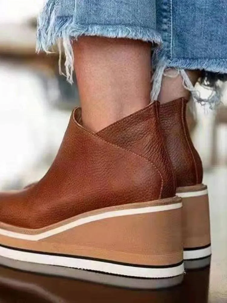 Winter Snow PU Leather Ankle Boots Spring Flat Shoes Woman Short Brown With Fur For Women Lace Up Botas Mujer Ddmysaturn_voghion.com