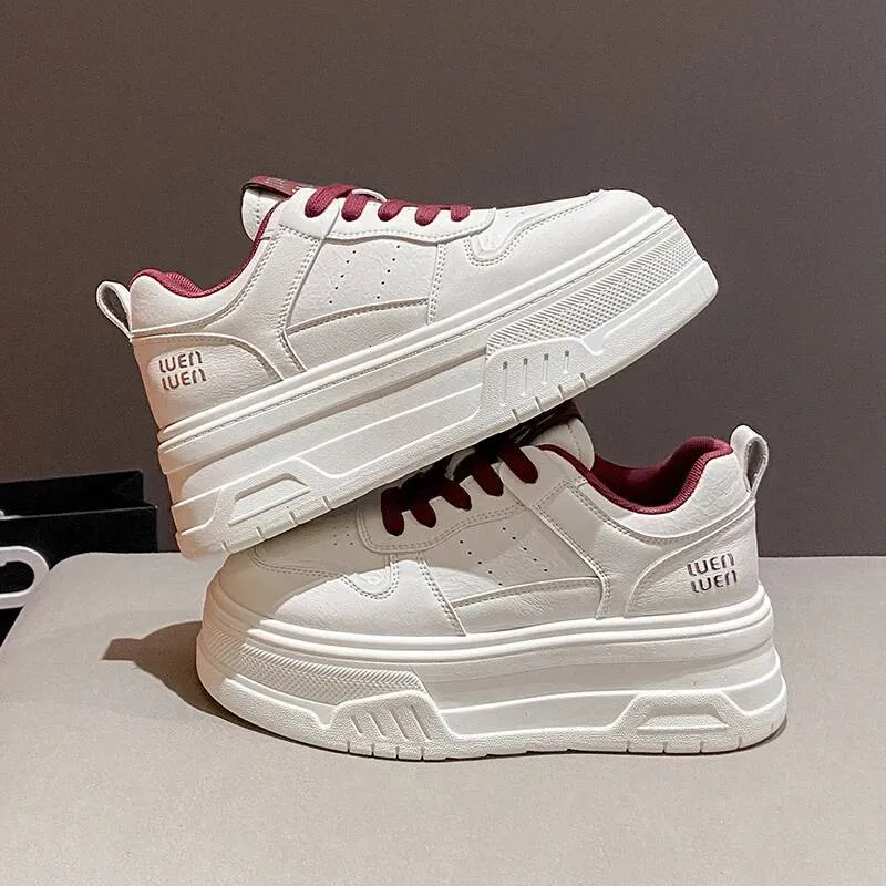 Scarpe da ginnastica casual con lacci, da donna, in similpelle, con suola spessa e traspirante, 2025_voghion.com